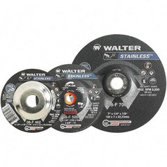 WALTER Surface Technologies - 30 Grit, 6" Wheel Diam, 1/8" Wheel Thickness, 7/8" Arbor Hole, Type 27 Depressed Center Wheel - Aluminum Oxide, Resinoid Bond, 10,200 Max RPM - USA Tool & Supply