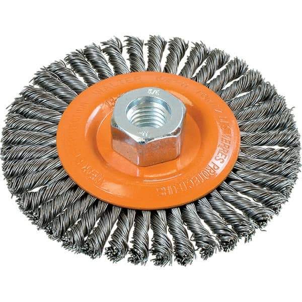 WALTER Surface Technologies - 4-1/2" OD, 5/8-11 Arbor Hole, Stringer Bead Steel Wheel Brush - 3/16" Face Width, 0.02" Filament Diam, 15,000 RPM - USA Tool & Supply