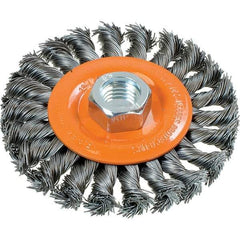WALTER Surface Technologies - 4" OD, 5/8-11 Arbor Hole, Knotted Steel Wheel Brush - 3/8" Face Width, 0.02" Filament Diam, 20,000 RPM - USA Tool & Supply