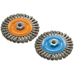 WALTER Surface Technologies - 6" OD, 5/8-11 Arbor Hole, Knotted Steel Wheel Brush - 3/8" Face Width, 0.02" Filament Diam, 10,000 RPM - USA Tool & Supply