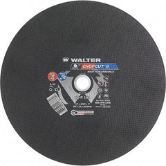 WALTER Surface Technologies - 14" 30 Grit Aluminum Oxide Cutoff Wheel - 3/32" Thick, 1" Arbor, 4,400 Max RPM, Use with Chop Saws - USA Tool & Supply