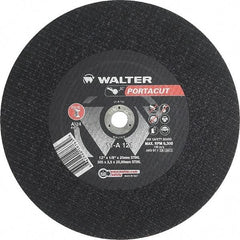 WALTER Surface Technologies - 12" 24 Grit Aluminum Oxide Cutoff Wheel - 1/8" Thick, 20mm Arbor, 6,300 Max RPM, Use with Electric & Gas Powered Saws - USA Tool & Supply