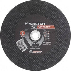 WALTER Surface Technologies - 12" 24 Grit Aluminum Oxide Cutoff Wheel - 1/8" Thick, 1" Arbor, 6,300 Max RPM, Use with Electric & Gas Powered Saws - USA Tool & Supply