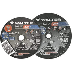 WALTER Surface Technologies - 3" 24 Grit Aluminum Oxide Cutoff Wheel - 1/8" Thick, 3/8" Arbor, 25,470 Max RPM, Use with Die Grinders - USA Tool & Supply