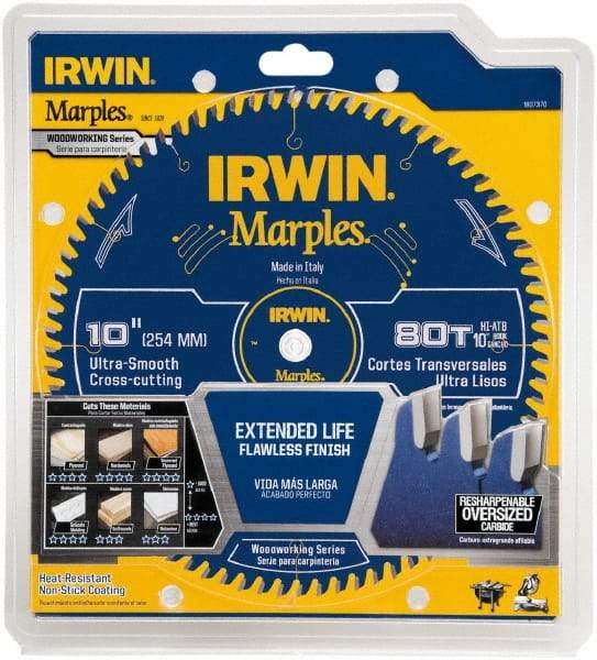 Irwin Blades - 10" Diam, 5/8" Arbor Hole Diam, 80 Tooth Wet & Dry Cut Saw Blade - Carbide-Tipped, Finishing Action, Standard Round Arbor - USA Tool & Supply