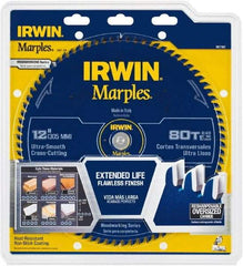 Irwin Blades - 12" Diam, 1" Arbor Hole Diam, 80 Tooth Wet & Dry Cut Saw Blade - Carbide-Tipped, Finishing Action, Standard Round Arbor - USA Tool & Supply