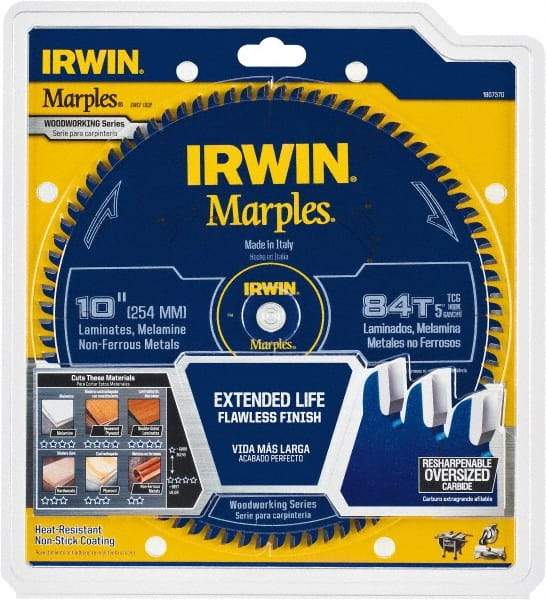 Irwin Blades - 10" Diam, 5/8" Arbor Hole Diam, 84 Tooth Wet & Dry Cut Saw Blade - Carbide-Tipped, Finishing Action, Standard Round Arbor - USA Tool & Supply