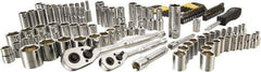 Stanley - 123 Piece 1/4" & 3/8" Drive Chrome Vanadium Finish Deep Well Socket Set - 6 Points, 5/32" to 9/16" (4mm to 19mm) Range, Inch/Metric Measurement Standard - USA Tool & Supply