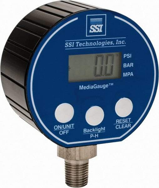 SSI Technologies - 3" Dial, 1/4 Thread, 0-50 Scale Range, Pressure Gauge - Lower Connection Mount, Accurate to 0.0025% of Scale - USA Tool & Supply