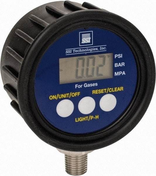 SSI Technologies - 2-1/2" Dial, 1/4 Thread, 0-200 Scale Range, Pressure Gauge - Lower Connection Mount, Accurate to 1% of Scale - USA Tool & Supply