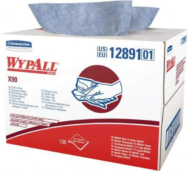 WypAll - X90 Dry Shop Towel/Industrial Wipes - Brag Box/Double Top Box, 16-3/4" x 11" Sheet Size, Blue - USA Tool & Supply