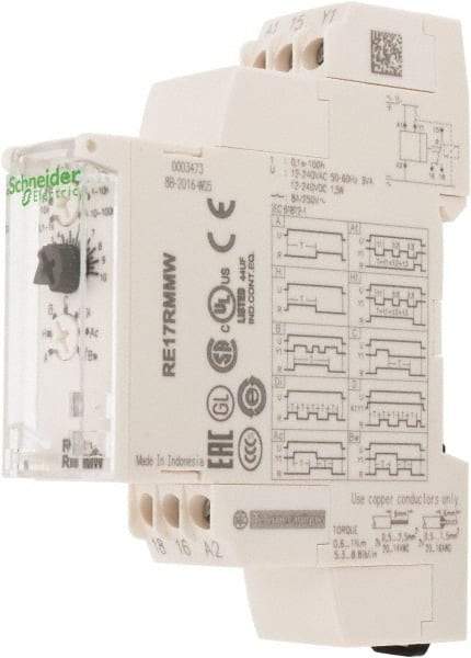 Schneider Electric - 100 hr Delay, Multiple Range SPDT Time Delay Relay - 8 Contact Amp, 12 to 240 VAC/VDC, Selector Switch - USA Tool & Supply