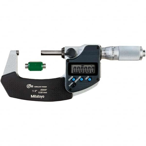 Mitutoyo - Electronic Outside Micrometers Type: Coolant-proof Minimum Measurement (Decimal Inch): 1.0000 - USA Tool & Supply