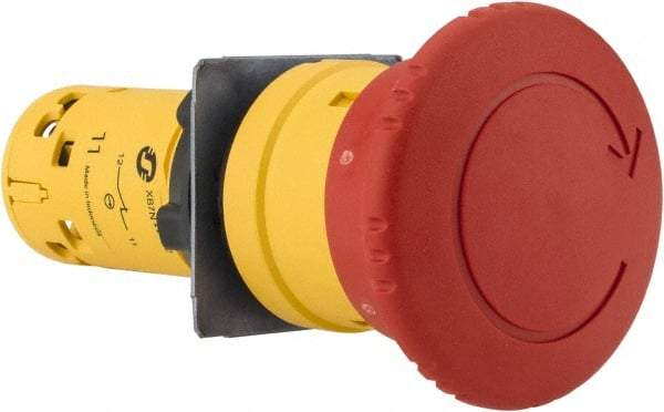 Schneider Electric - 22mm Mount Hole, Extended Mushroom Head, Pushbutton Switch Only - Round, Red Pushbutton, Nonilluminated, Momentary (MO), Off, Shock and Vibration Resistant - USA Tool & Supply