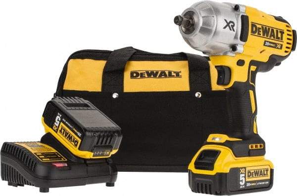 DeWALT - 1/2" Drive 20 Volt Mid-Handle Cordless Impact Wrench & Ratchet - 1,900 RPM, 0 to 2,400 BPM, 700 Ft/Lb Torque, 2 Lithium-Ion Batteries Included - USA Tool & Supply