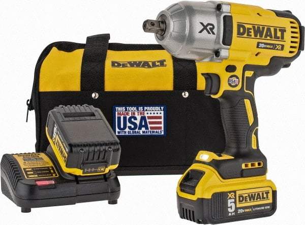 DeWALT - 1/2" Drive 20 Volt Mid-Handle Cordless Impact Wrench & Ratchet - 1,900 RPM, 0 to 2,400 BPM, 700 Ft/Lb Torque, 2 Lithium-Ion Batteries Included - USA Tool & Supply