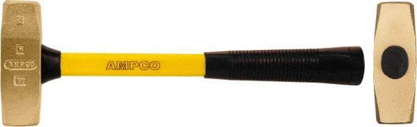 Ampco - 3 Lb Nickel Aluminum Bronze Nonsparking Double Face Machinist's Hammer - 11" OAL, 5-1/8" Head Length, Fiberglass Handle - USA Tool & Supply