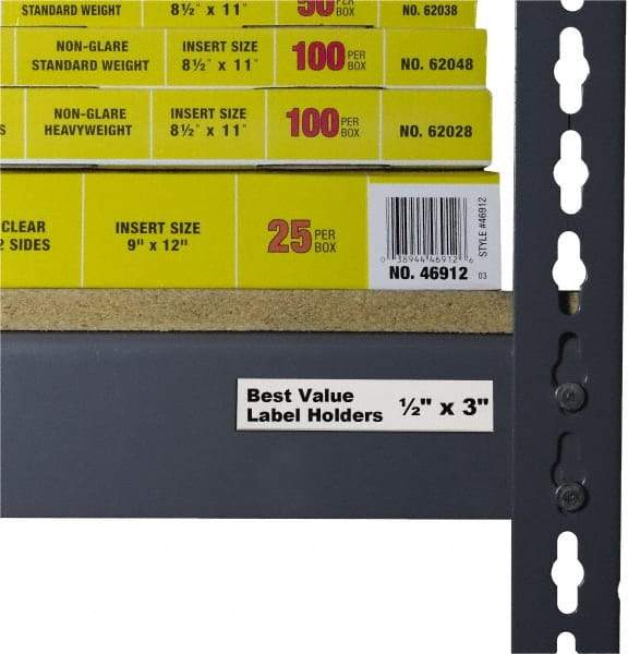 C-LINE - 3" Wide, Open Shelving Accessory/Component - Plastic, Clear Plastic Finish, 1/2" Long, Use with Any Shelf, Rack, Bin - USA Tool & Supply