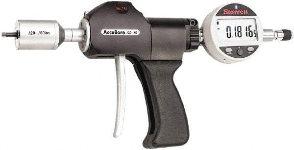 Starrett - Electronic Bore Gages Type: Pistol Grip Electronic Bore Gage Minimum Measurement (Decimal Inch): 0.1200 - USA Tool & Supply