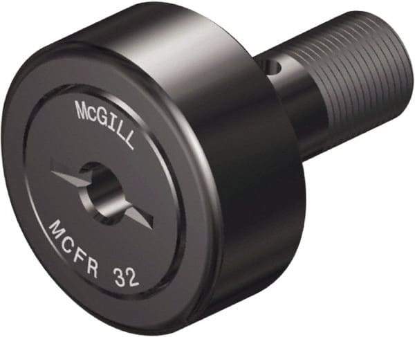 McGill - 40mm Roller Diam x 20mm Width, 18mm Stud Diam x 37mm Length, Crowned Stud Cam Follower - Steel, 19mm Thread Length, M18x1.5 Thread, 58mm OAL, 2,999 Lb Dynamic Cap, 4,451 Lb Static Cap - USA Tool & Supply