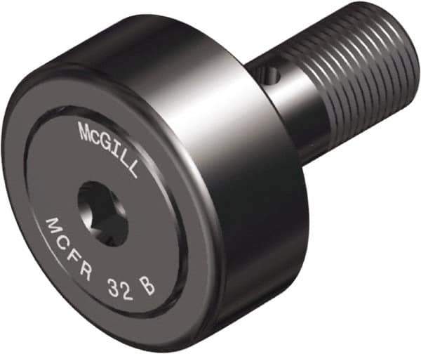 McGill - 32mm Roller Diam x 14mm Width, 12mm Stud Diam x 25mm Length, Crowned Sealed Stud Cam Follower with Hex - Steel, 14mm Thread Length, M12x1.5 Thread, 40mm OAL, 1,542 Lb Dynamic Cap, 1,810 Lb Static Cap - USA Tool & Supply