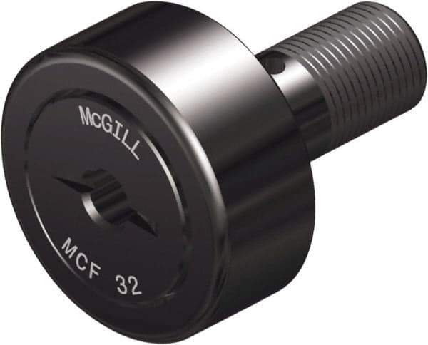 McGill - 40mm Roller Diam x 20mm Width, 18mm Stud Diam x 37mm Length, Crowned Stud Cam Follower - Steel, 19mm Thread Length, M18x1.5 Thread, 58mm OAL, 4,366 Lb Dynamic Cap, 7,239 Lb Static Cap - USA Tool & Supply