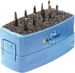 M.A. Ford - 10 Piece, 3mm Shank Burr Set - Solid Carbide, Multiple Head Shapes, 3° Included Angle - USA Tool & Supply