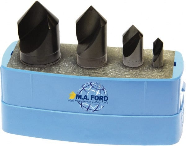 M.A. Ford - 4 Piece, 1/4 to 1" Head Diam, 82° Included Angle, Single End Countersink Set - USA Tool & Supply