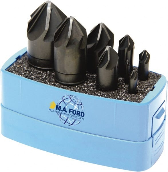 M.A. Ford - 8 Piece, 1/8 to 1" Head Diam, 100° Included Angle, Single End Countersink Set - USA Tool & Supply