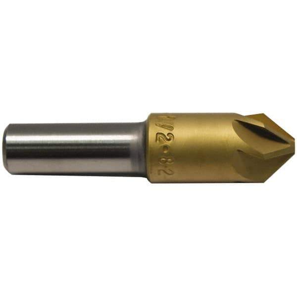 M.A. Ford - 1/2" Head Diam, 3/8" Shank Diam, 6 Flute 120° High Speed Steel Countersink - TiN Finish, 2" OAL - USA Tool & Supply