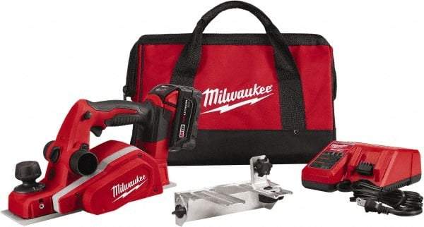 Milwaukee Tool - 18V 3-1/4" Planer - Battery, Charger, Bag and Bevel/Edge Guide, 2 Double Edge Blades Included - USA Tool & Supply