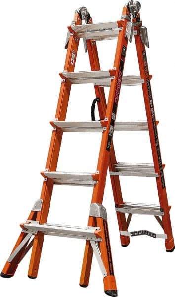Little Giant Ladder - 18 Steps, 18' High, Type IA Rating, Fiberglass Multi-Use Ladder - 300 Lb Load Capacity, 29" Base Width - USA Tool & Supply