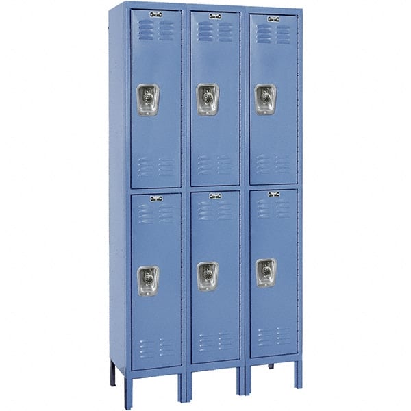Hallowell - 6 Door, 2 Tier, Ready-Built Wardrobe & Box Lockers - USA Tool & Supply