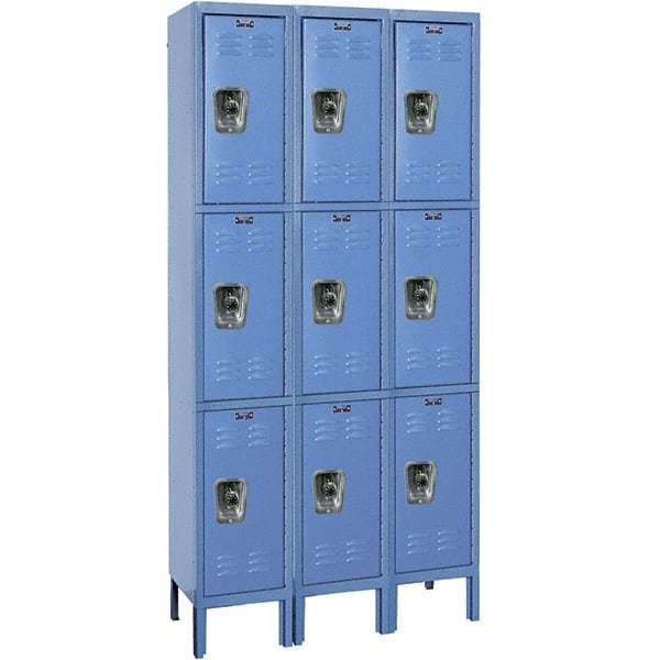 Hallowell - 9 Door, 3 Tier, Ready-Built Wardrobe & Box Lockers - USA Tool & Supply