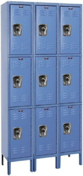 Hallowell - 9 Door, 3 Tier, Ready-Built Wardrobe & Box Lockers - USA Tool & Supply