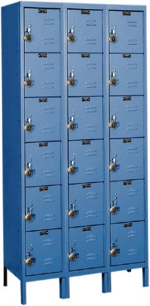 Hallowell - 18 Door, 6 Tier, Ready-Built Wardrobe & Box Lockers - USA Tool & Supply