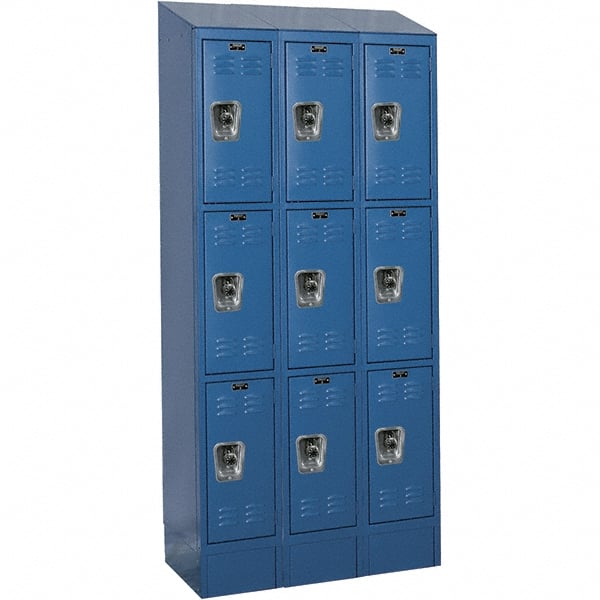 Hallowell - 9 Door, 3 Tier, Ready-Built Wardrobe & Box Lockers - USA Tool & Supply