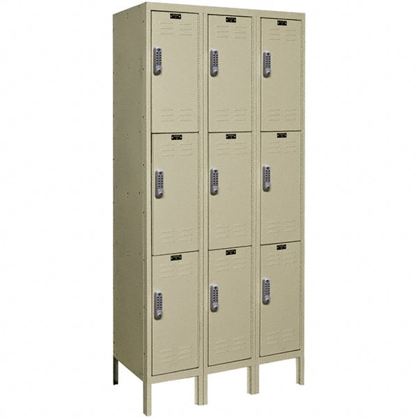 Hallowell - 9 Door, 3 Tier, Electronic Access Lockers - USA Tool & Supply