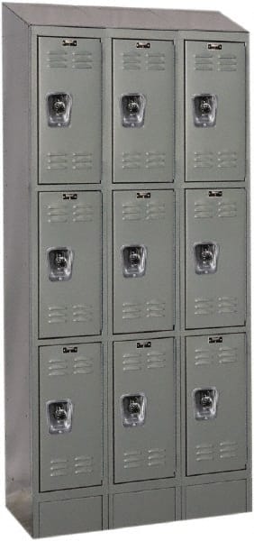 Hallowell - 9 Door, 3 Tier, Ready-Built Wardrobe & Box Lockers - USA Tool & Supply