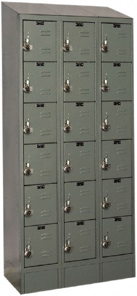 Hallowell - 18 Door, 6 Tier, Ready-Built Wardrobe & Box Lockers - USA Tool & Supply
