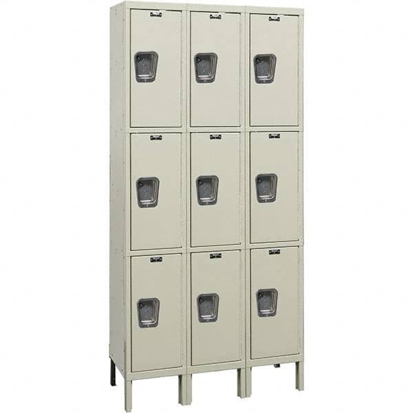 Hallowell - 9 Door, 3 Tier, Premium Wardrobe Lockers - USA Tool & Supply