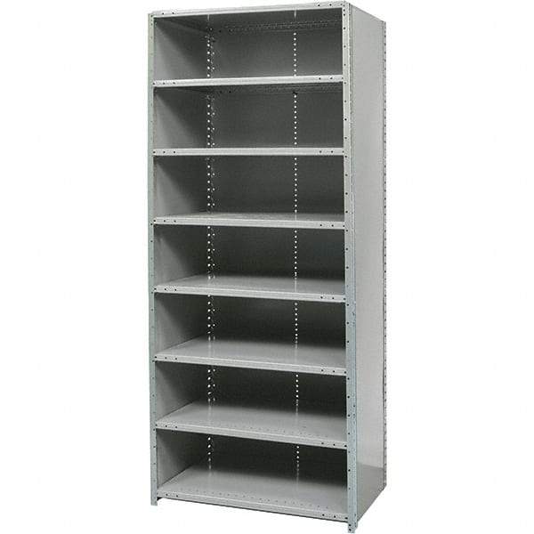 Hallowell - 8 Shelf, 375 Lb. Capacity, Free Standing Closed Shelving - 48 Inch Wide x 18 Inch Deep x 87 Inch High, Gray - USA Tool & Supply