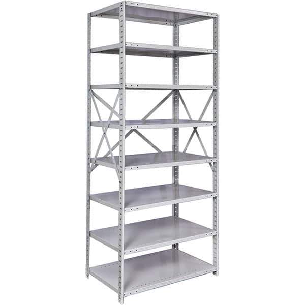 Hallowell - 8 Shelf Starter Medium-Duty Open Steel Shelving - 375 Lb Capacity, 48" Wide x 87" High x 18" Deep, Platinum - USA Tool & Supply