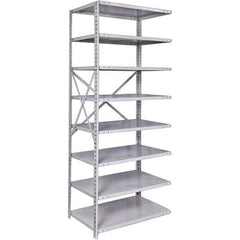 Hallowell - 8 Shelf Add-On Medium-Duty Open Steel Shelving - 500 Lb Capacity, 36" Wide x 87" High x 12" Deep, Platinum - USA Tool & Supply
