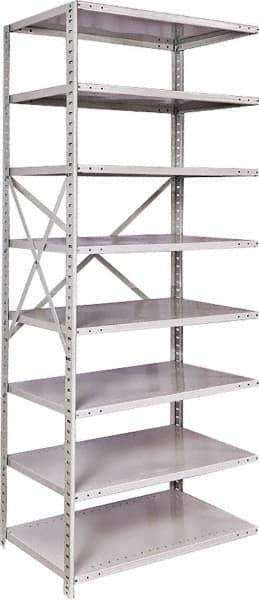 Hallowell - 8 Shelf Add-On Medium-Duty Open Steel Shelving - 500 Lb Capacity, 36" Wide x 87" High x 24" Deep, Platinum - USA Tool & Supply