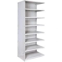 Hallowell - 8 Shelf, 500 Lb. Capacity, Closed Shelving Add-On Unit - 36 Inch Wide x 12 Inch Deep x 87 Inch High, Platinum - USA Tool & Supply