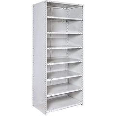 Hallowell - 8 Shelf, 500 Lb. Capacity, Closed Shelving Starter Unit - 36 Inch Wide x 12 Inch Deep x 87 Inch High, Platinum - USA Tool & Supply