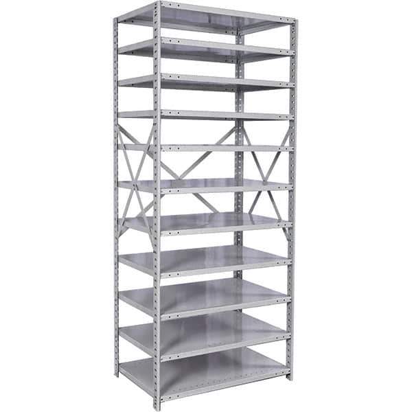 Hallowell - 11 Shelf Starter Medium-Duty Open Steel Shelving - 375 Lb Capacity, 48" Wide x 87" High x 18" Deep, Platinum - USA Tool & Supply