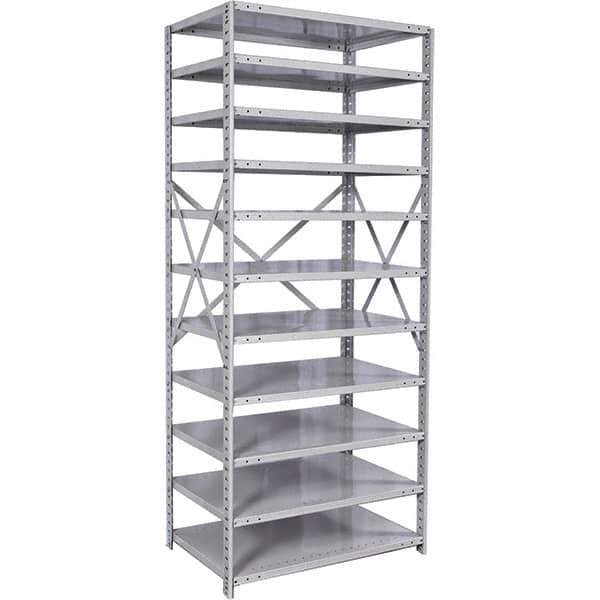 Hallowell - 11 Shelf Starter Medium-Duty Open Steel Shelving - 350 Lb Capacity, 48" Wide x 87" High x 24" Deep, Platinum - USA Tool & Supply