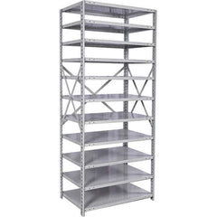 Hallowell - 11 Shelf Starter Medium-Duty Open Steel Shelving - 375 Lb Capacity, 48" Wide x 87" High x 18" Deep, Platinum - USA Tool & Supply